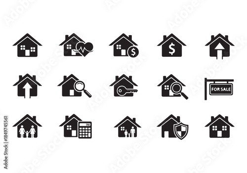 House Icon Silhouette Vector Set – Minimal Home Building Symbols Collection Isolated on White Background