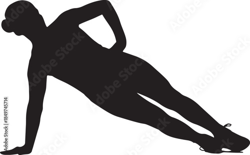 Side View Silhouette of a Fit Woman Performing a Side Plank Exercise on White Background