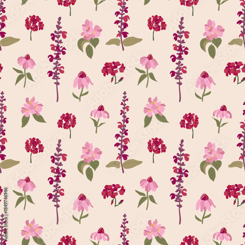 Seamless minimalist pattern with delicate botanical elements on a light background. Subtle vector design for wallpaper, fabric, or upscale packaging.
