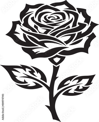 Elegant tribal rose stencil art with detailed petals and thorny stem design
