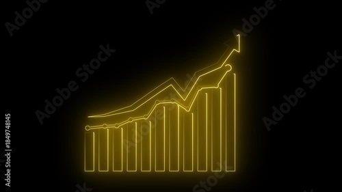 Neon business graph icon animation . animated neon line business graph and black background 4k video.