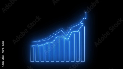 Neon business graph icon animation . animated neon line business graph and black background 4k video.
