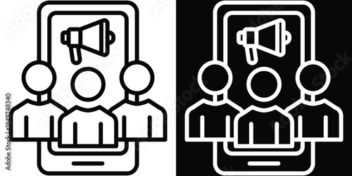 Influencer line and glyph icon style on white and black background