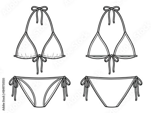 Two bikini outlines, front and back views.