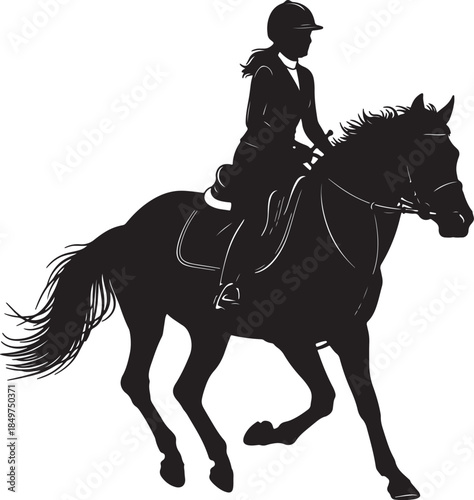 Silhouette of a woman in riding attire on a galloping horse during an equestrian event rider also transparent background