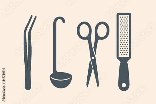 Kitchen utensils for cooking and food preparation
