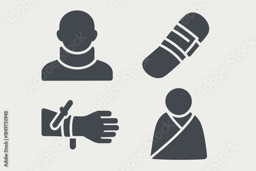 Medical injury icons for healthcare and rehabilitation