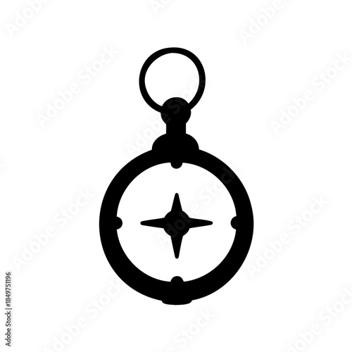 Black silhouette of a compass with a ring on a white background