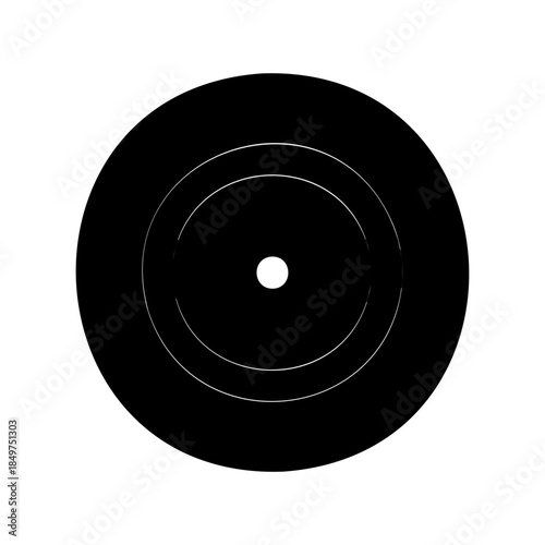 A minimalist vinyl record illustration in black and white with circular grooves