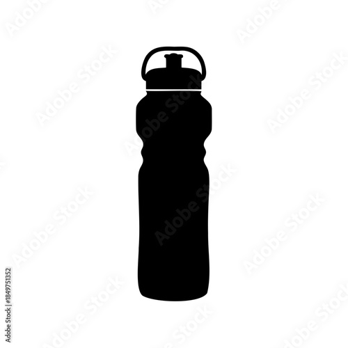 Black silhouette illustration of a reusable water bottle with carrying handle