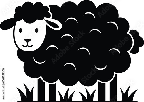 Cute sheep silhouette vector illustration featuring farm animal, fluffy wool lamb icon, black rural livestock design isolated on white background