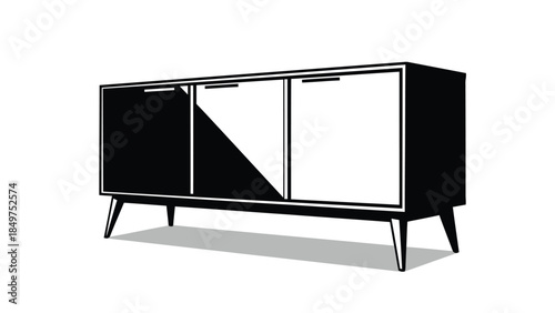 Modern black sideboard cabinet silhouette isolated on white background