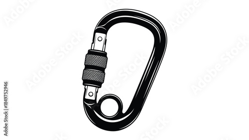 Black carabiner clip silhouette isolated on white background