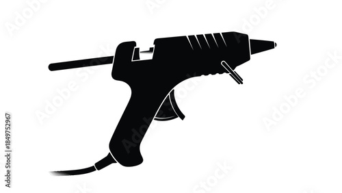 Black silhouette of a hot glue gun on a isolated on white background