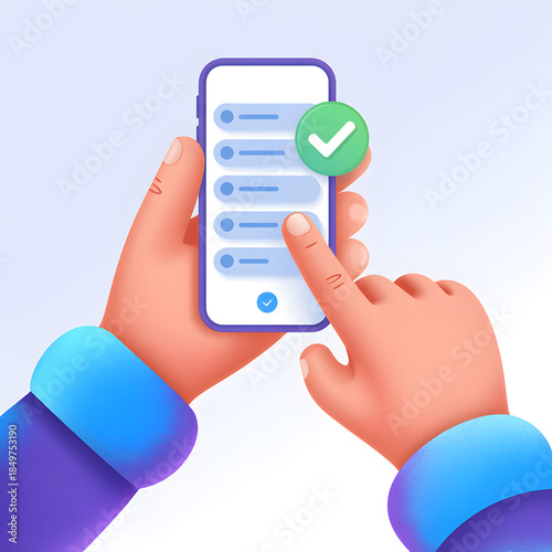Hand holding smartphone with checklist icon isolated on white background