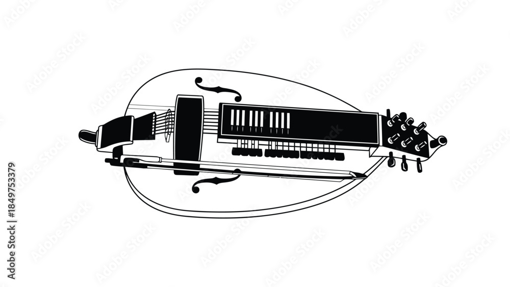 Fototapeta premium Minimalist black and white illustration of a musical instrument isolated on white background