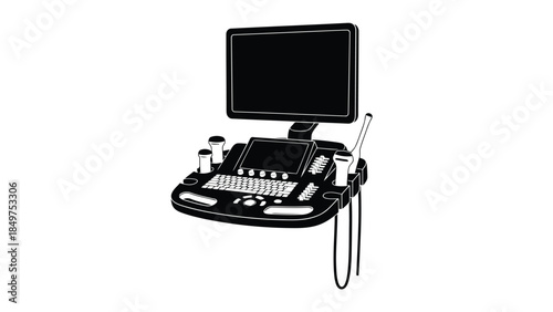 Black silhouette of an ultrasound machine on , medical equipment flat design isolated on white background