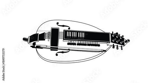 Minimalist black and white illustration of a musical instrument isolated on white background