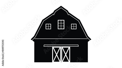 Minimalist black barn silhouette icon symbol isolated on white background