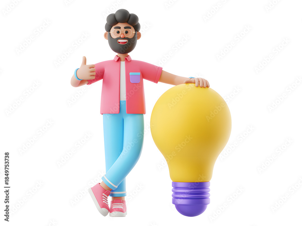 Fototapeta premium Man with lightbulb idea isolated on white background