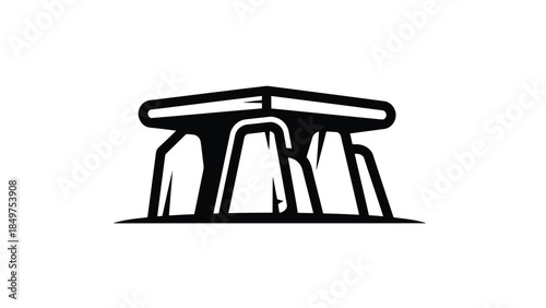 Minimalist black silhouette of Stonehenge monument icon symbol isolated on white background