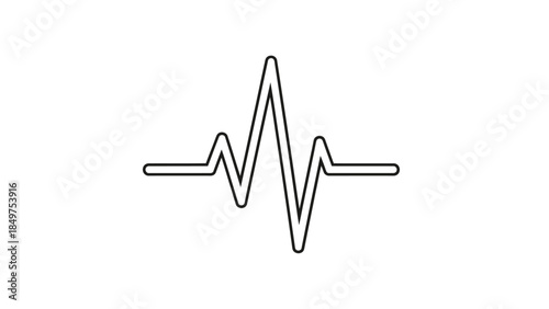 Simple black and white line art icon representing a dynamic electrocardiogram heartbeat rhythm on a clean background