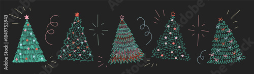 Set of hand drawn Christmas trees isolated. Vector sketch illustration.