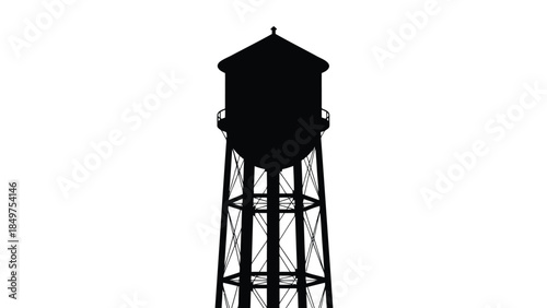 Black silhouette of a watertower on a isolated on white background