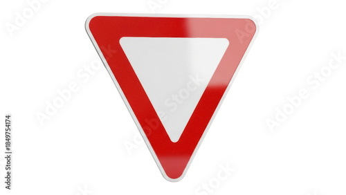 Isolated red traffic sign indicating to give way at road junctions for drivers and pedestrians