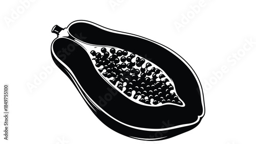Black silhouette of a halved eggplant isolated on white background