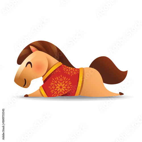 Cute Little Cartoon Horse with Chinese Traditional Costume. Chinese Zodiac