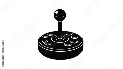 Black silhouette of a classic arcade joystick on a isolated on white background