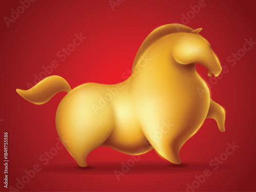 3D Vector Illustration design of Golden Horse. Isolated.
