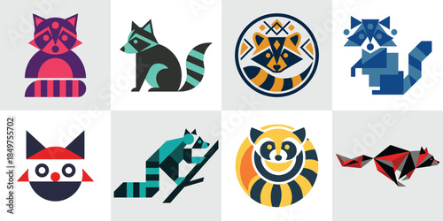 Geometric Raccoon Logo Collection - Abstract Vector Animal Icons