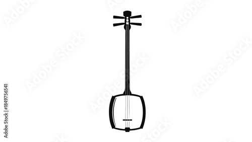 Minimalist silhouette of an Erhu instrument isolated on white background