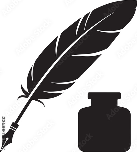 Elegant feather quill pen and inkwell icon symbolizing classic writing and literature