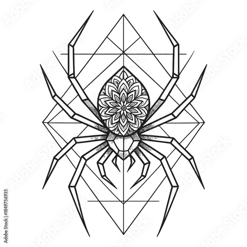 Intricate mandala spider design with geometric pattern.