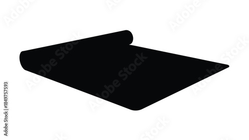 Black yoga mat silhouette isolated on white background