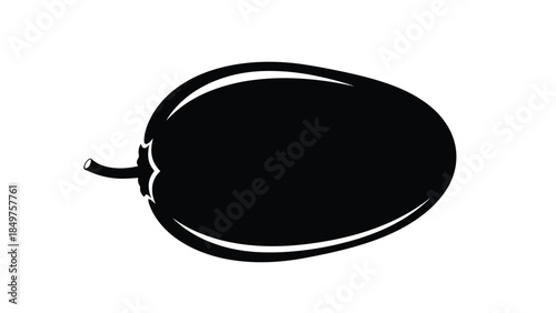 Black silhouette of an eggplant against a isolated on white background