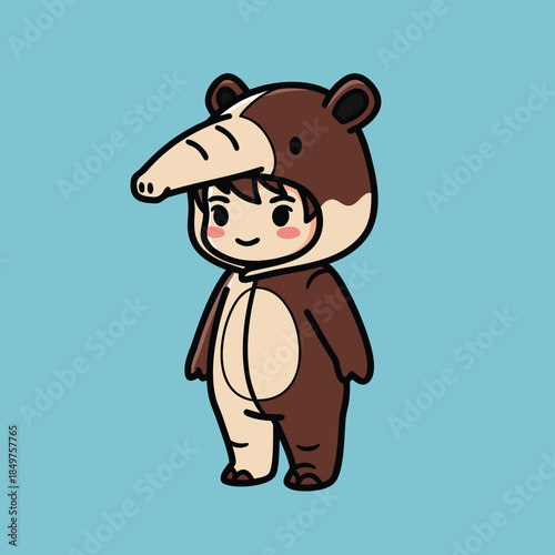 Cute cartoon child wearing a tapir costume.