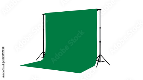 Green screen backdrop with stand for photography studio isolated on white background