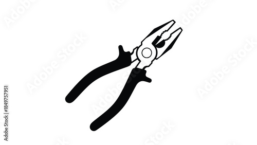 Black silhouette of needle nose pliers isolated on white background