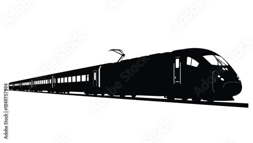 Black silhouette of a modern train isolated on white background