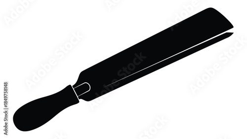 Black straight razor silhouette with handle isolated on white background