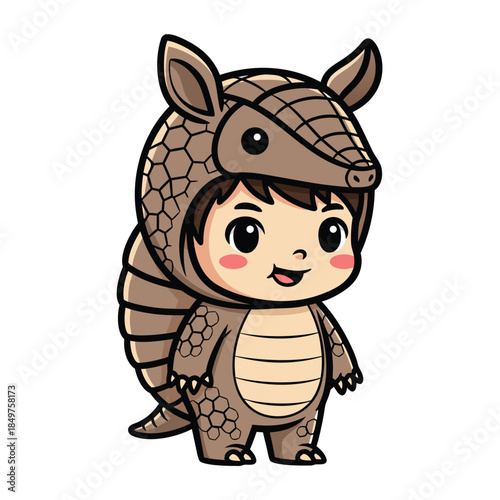 Cute cartoon child wearing an armadillo costume.