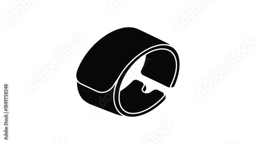 Minimalist black silicone wristband with white outline symbol isolated on white background