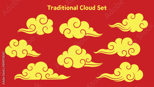 traditional cloud set chinese china japanese korean asian traditional illustrations calligraphy decorations element vector design for background and wallpaper