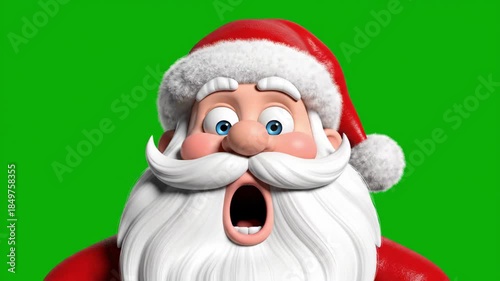 Surprised santa portrait with red hat white beard mustache festive cartoon closeup jolly face smiling warmly cheerful holiday