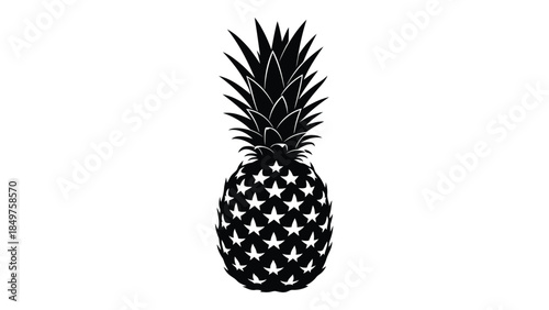 Black silhouette of a pineapple with star pattern isolated on white background