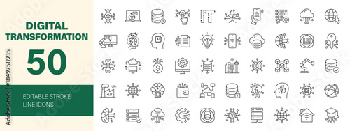 Digital Transformation icon set. Editable line icons. Vector illustration.